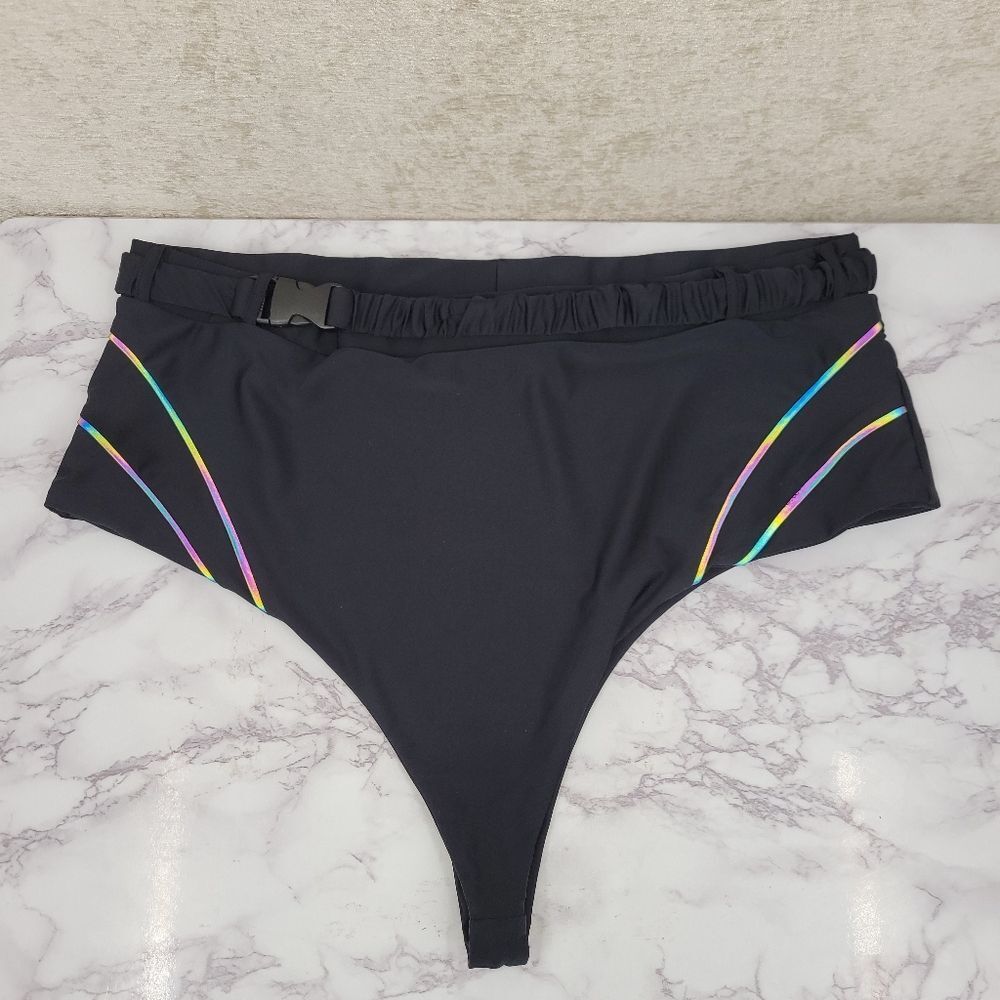 iHeartRaves Turn Up The Lights Black High-Waisted Reflective Rave Bottoms - Picture 3 of 9